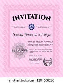 Pink Retro invitation. Retro design. Customizable, Easy to edit and change colors. With guilloche pattern and background. 