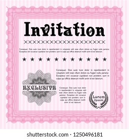 Pink Retro invitation. Detailed. Complex background. Sophisticated design. 