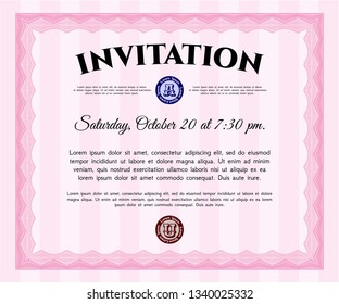 Pink Retro invitation. Detailed. With complex background. Superior design. 