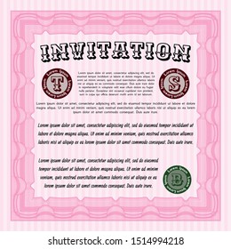 Pink Retro invitation. Detailed. With complex linear background. Perfect design. 