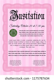 Pink Retro invitation. Detailed. Easy to print. Modern design. 