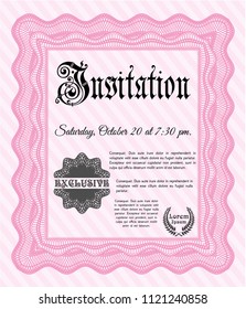 Pink Retro invitation. Detailed. With great quality guilloche pattern. Lovely design. 