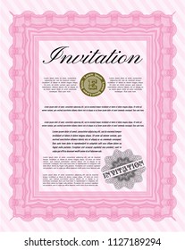 Pink Retro invitation. Detailed. With linear background. Sophisticated design. 