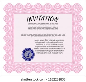 Pink Retro invitation. Detailed. With linear background. Sophisticated design. 