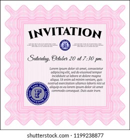 Pink Retro invitation. Detailed. Printer friendly. Retro design. 