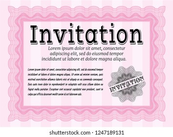 Pink Retro invitation. Easy to print. Detailed. Money style design. 