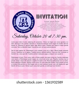Pink Retro invitation. Easy to print. Money Pattern. Customizable, Easy to edit and change colors. 