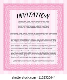 Pink Retro invitation. Elegant design. Customizable, Easy to edit and change colors. With guilloche pattern. 