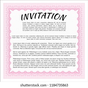 Pink Retro invitation. Elegant design. Printer friendly. Detailed. 