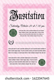 Pink Retro invitation. Elegant design. Easy to print. Detailed. 