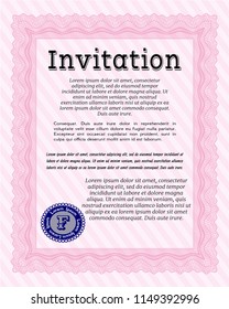 Pink Retro invitation. Excellent design. With complex background. Customizable, Easy to edit and change colors. 