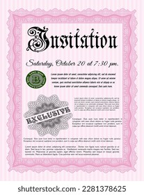 Pink Retro invitation. Excellent design. With guilloche pattern.  