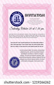 Pink Retro invitation. Good design. Easy to print. Detailed. 