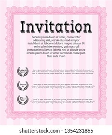 Pink Retro invitation. Good design. With complex linear background. Vector illustration. 