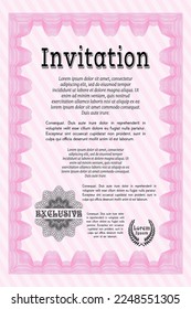Pink Retro invitation. Good design. Easy to print. Vector illustration. 