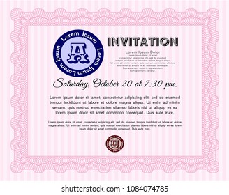 Pink Retro invitation. With great quality guilloche pattern. Customizable, Easy to edit and change colors. Lovely design. 