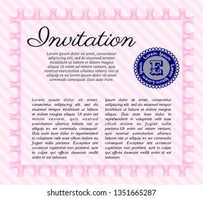 Pink Retro invitation. With great quality guilloche pattern. Detailed. Money Pattern design. 