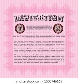 Pink Retro invitation. With great quality guilloche pattern. Detailed. Excellent design. 