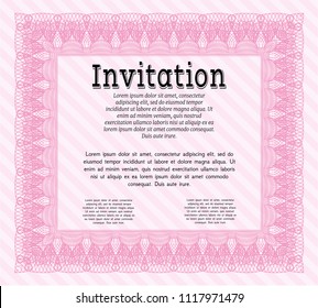 Pink Retro invitation. With guilloche pattern and background. Vector illustration. Money style design. 