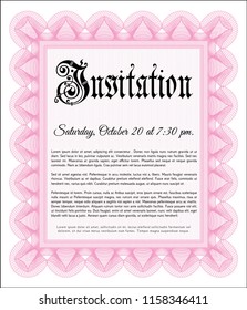 Pink Retro invitation. With guilloche pattern. Sophisticated design. Vector illustration. 