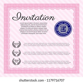Pink Retro invitation. With guilloche pattern. Beauty design. Vector illustration. 