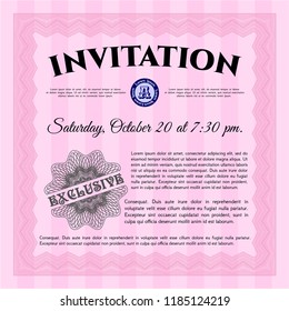 Pink Retro invitation. With guilloche pattern and background. Vector illustration. Money design. 