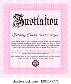 Pink Retro invitation. With guilloche pattern. Modern design. Detailed. 
