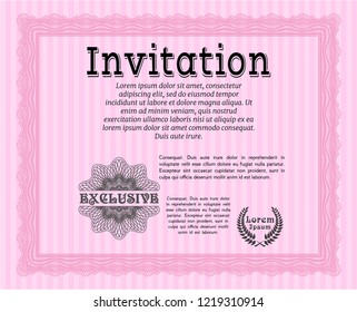 Pink Retro invitation. With guilloche pattern and background. Detailed. Good design. 