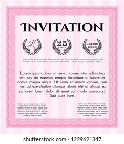 Pink Retro invitation. With guilloche pattern and background. Retro design. Detailed. 