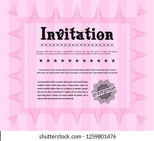 Pink Retro invitation. With guilloche pattern. Detailed. Cordial design. 