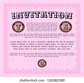 Pink Retro invitation. With guilloche pattern and background. Detailed. Excellent design. 