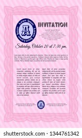Pink Retro invitation. With guilloche pattern and background. Vector illustration. Nice design. 