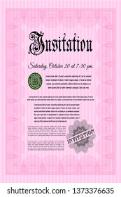 Pink Retro invitation. With guilloche pattern. Vector illustration. Money Pattern. 