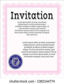 Pink Retro invitation. With guilloche pattern. Money style design. Customizable, Easy to edit and change colors. 