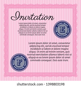 Pink Retro invitation. With guilloche pattern and background. Detailed. Retro design. 