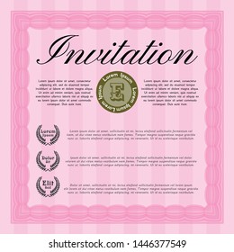 Pink Retro invitation. With guilloche pattern. Good design. Detailed. 