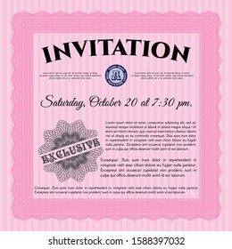 Pink Retro invitation. With guilloche pattern and background. Detailed. Nice design. 