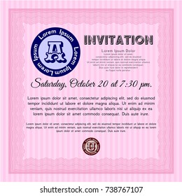 Pink Retro invitation. With guilloche pattern and background. Nice design. Detailed. 