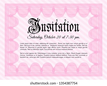 Pink Retro invitation. With linear background. Vector illustration. Cordial design. 