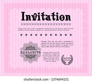 Pink Retro invitation. With linear background. Customizable, Easy to edit and change colors. Money style design. 