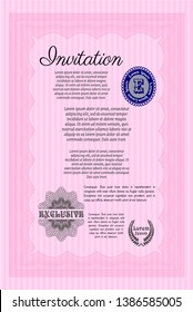 Pink Retro invitation. With linear background. Money Pattern design. Customizable, Easy to edit and change colors. 
