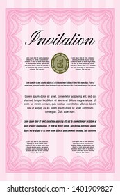 Pink Retro invitation. With linear background. Modern design. Customizable, Easy to edit and change colors. 