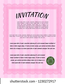 Pink Retro invitation. Lovely design. With background. Customizable, Easy to edit and change colors. 