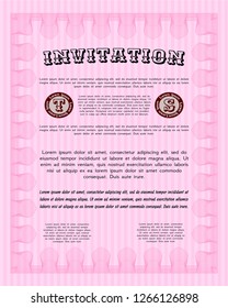 Pink Retro invitation. Lovely design. With guilloche pattern. Detailed. 