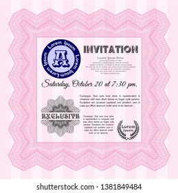 Pink Retro invitation. Modern design. Detailed. With complex background. 