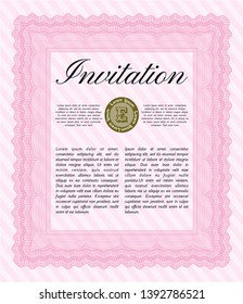 Pink Retro invitation. Modern design. Vector illustration. With guilloche pattern. 