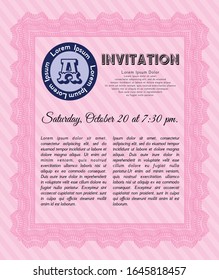 Pink Retro invitation. Modern design. Detailed. Printer friendly. 
