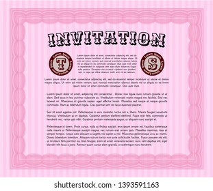 Pink Retro invitation. Money design. With great quality guilloche pattern. Detailed. 
