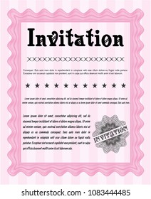 Pink Retro invitation. Money Pattern design. Vector illustration. With complex linear background. 