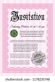 Pink Retro invitation. Money Pattern. Printer friendly. Detailed. 